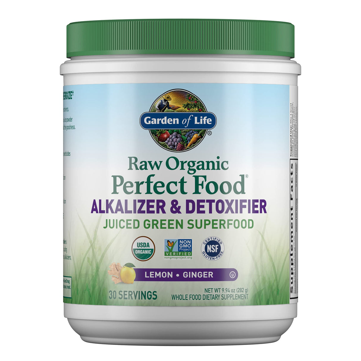 Garden of Life Raw Organic Perfect Food Alkalizer & Detoxifier Juiced Greens Superfood Powder - Lemon Ginger, 30 Servings - Non-GMO, Gluten Free Whole Food Dietary Supplement, Plus Probiotics
