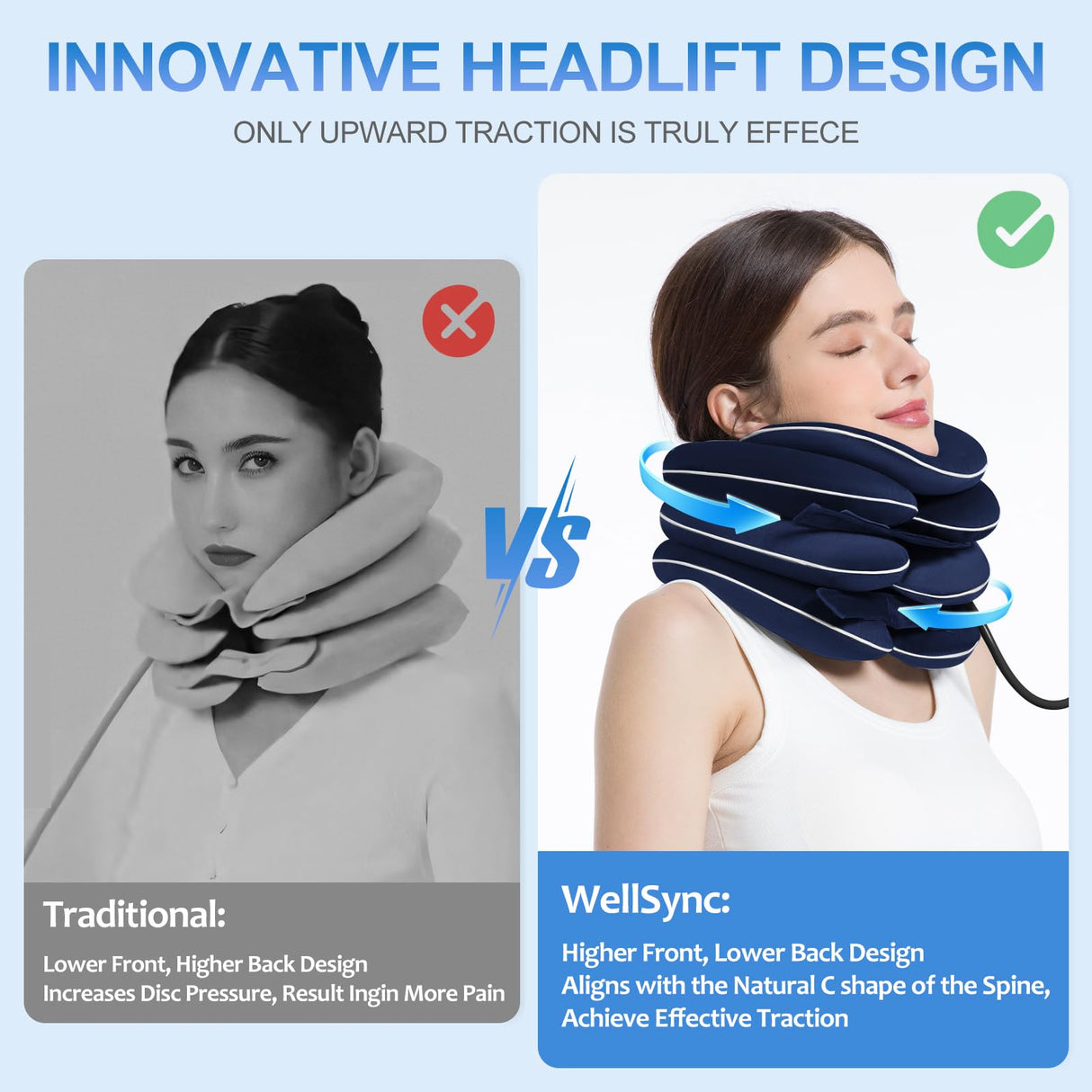 WellSync Inflatable & Adjustable Neck Traction Device with Neck Brace,Portable Cervical Traction Device for Instant Neck Pain Relief,Perfect for Home,Office,and Travel(Dark Blue)