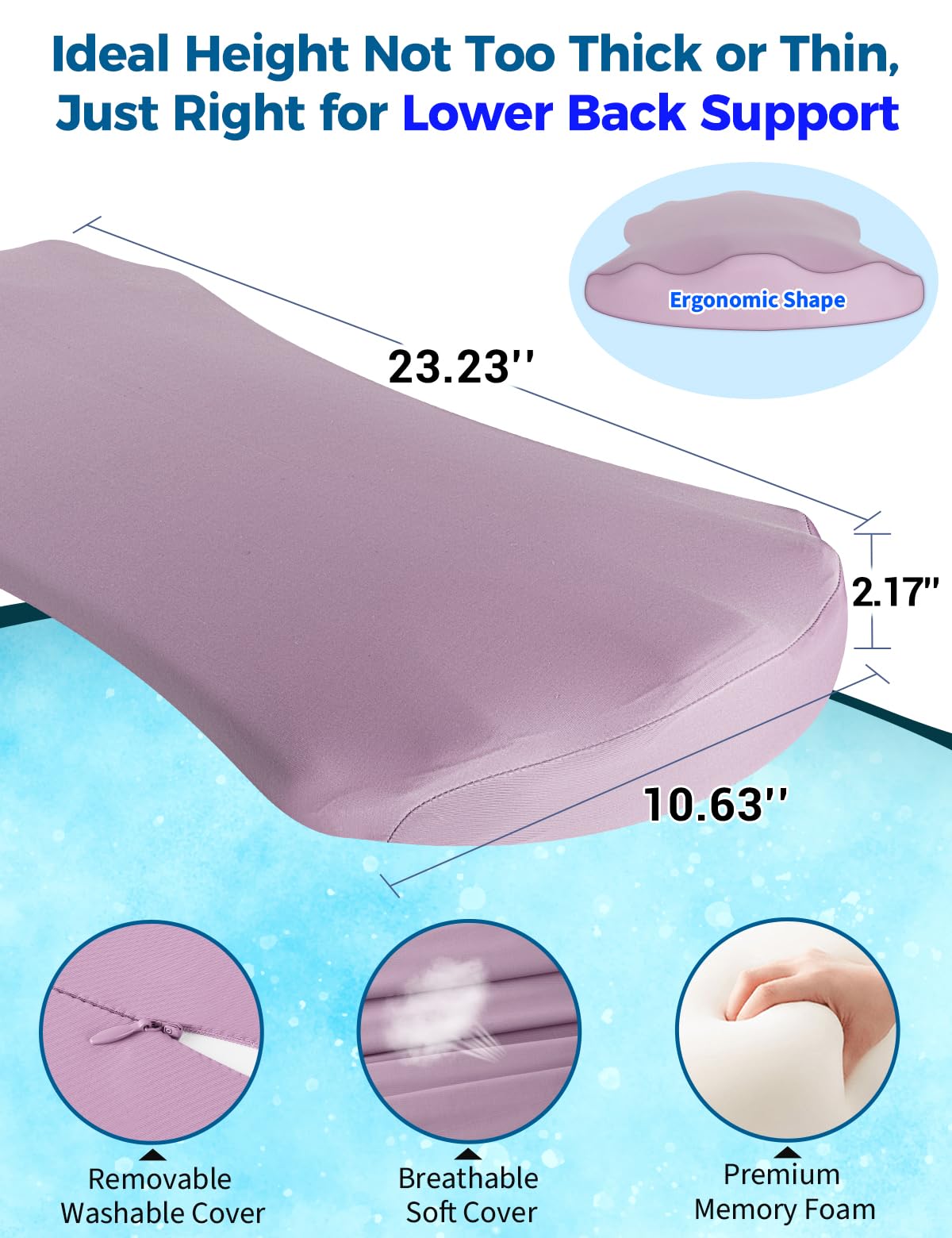 Lower Back Pain Relief Pillow for Sleeping Memory Foam Lumbar Support Pillow for Side Back Sleepers - Ergonomic Cooling Waist Pillow - Back Pain Relief Wedge Cushion Bolster Pillow for Bed, Car, Sofa