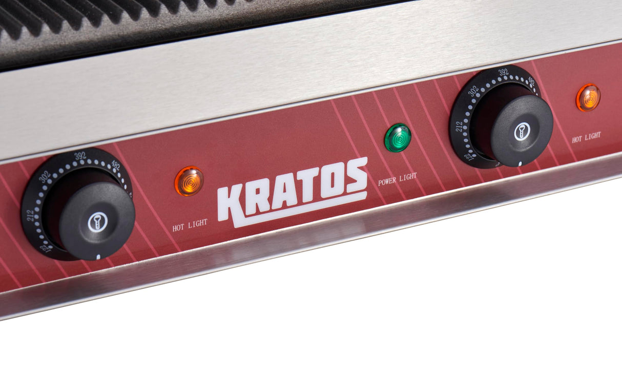 Kratos Commercial Electric Panini Sandwich Grill with Grooved Plates, 18.7" x 9" Cooking Surface, Commercial Countertop Panini Press, 120V, 3500W (29Y-023)