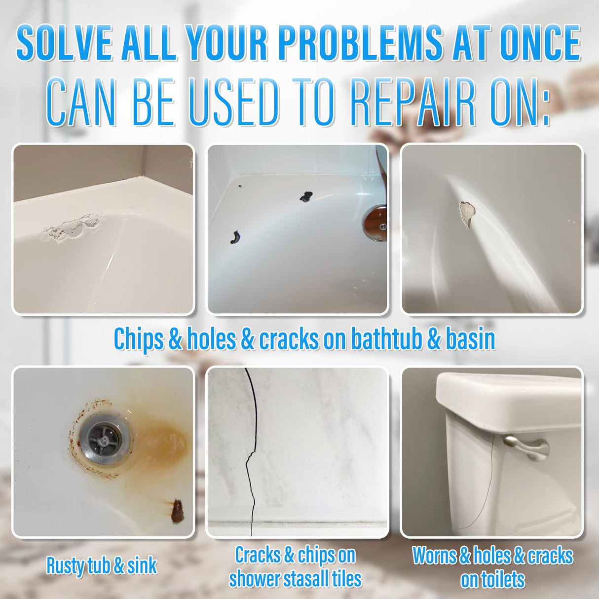 Tub Repair Kit White, Tub Chip and Bathtub Repair Kit for Enamel, Fiberglass, Acrylic, Porcelain, Patch and Repairs Chips, Crack, Scratches, Rust, Holes on Tubs, Toilet, Sink, Shower, Tray in Bathroom