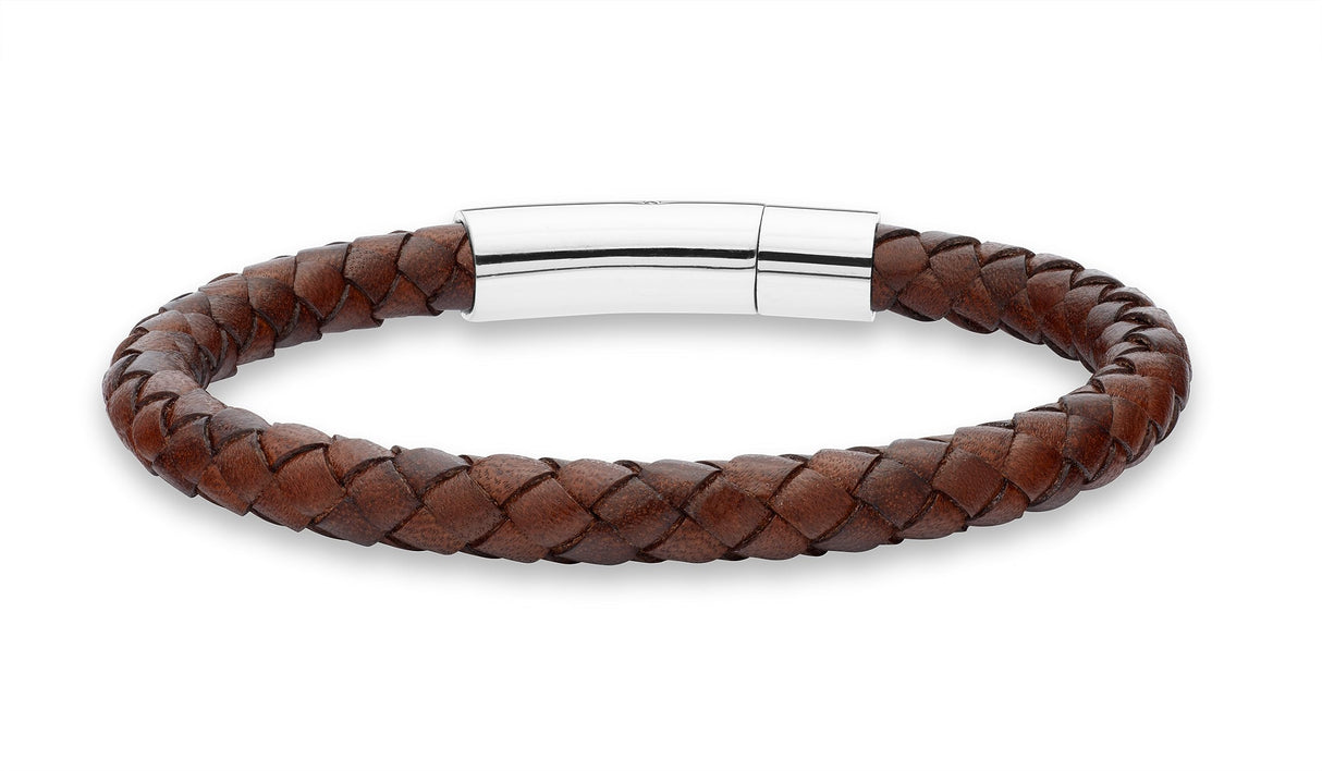 Miabella Genuine Italian Braided Leather Bracelet for Men, Stainless Steel Clasp, Made in Italy (Brown, Medium - 8" Length)