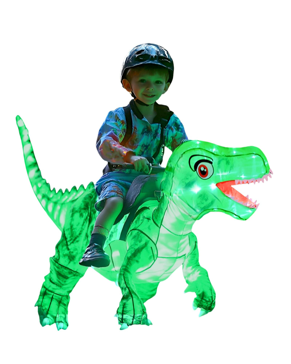 bDDeDD Kids Inflatable Costume, Dinosaur Rider,Blow Up T-REX Costumes with LED Light for Cosplay Halloween Christmas Party (Green S)