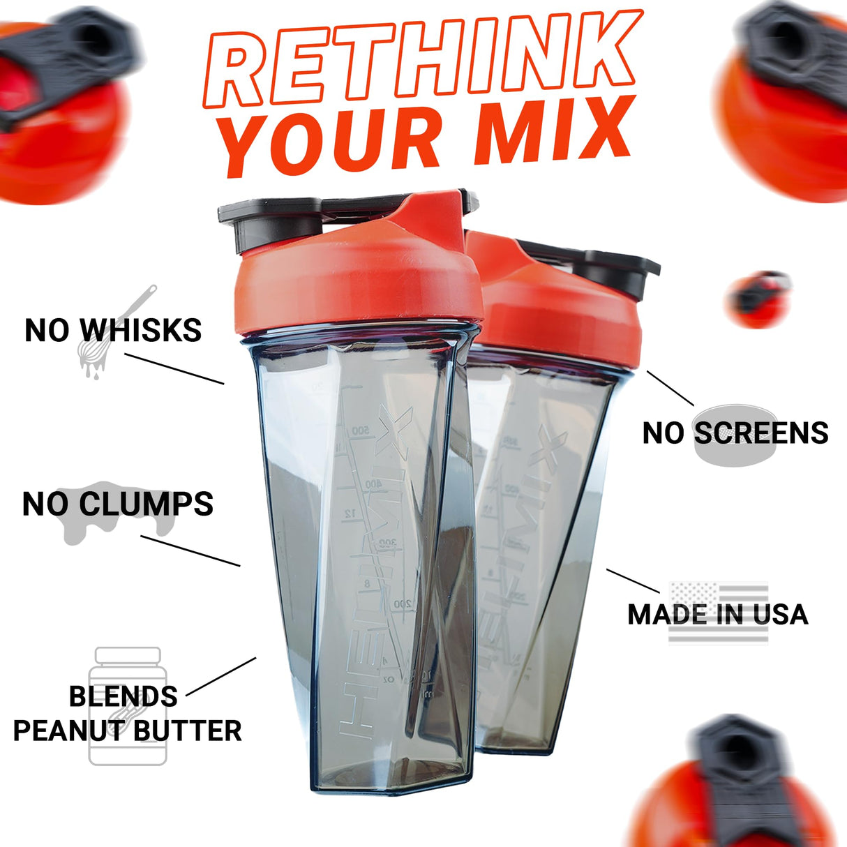 HELIMIX 2.0 Vortex Blender Shaker Bottle, 29 Fluid Ounces, Plastic, No Shaking Accessories Needed, Odor Resistant, Leak Proof, Durable, Easy to Clean, Sturdy Loop for Transport