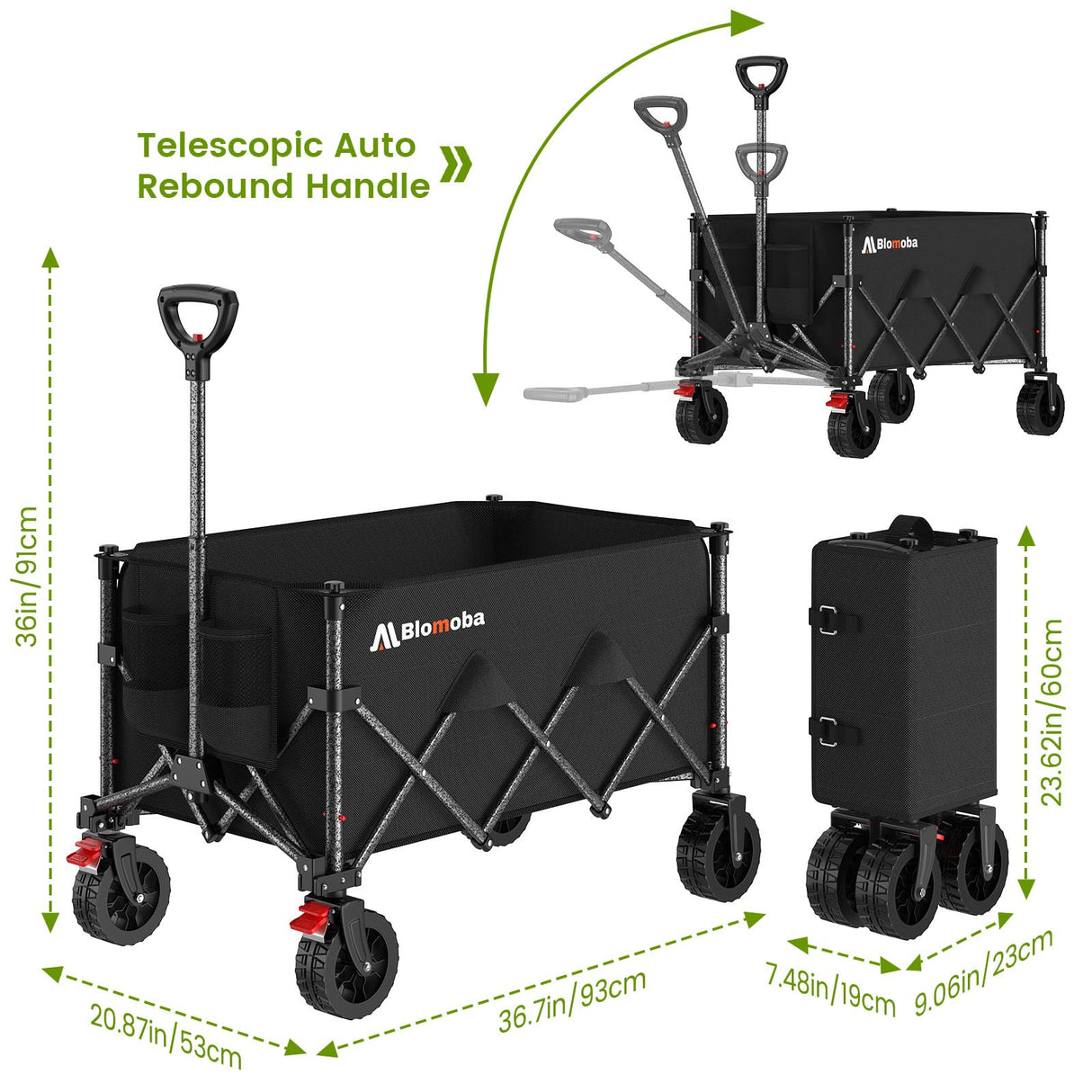 Blomoba Collapsible Wagon Cart with Wheels, 330lbs Heavy Duty Wagon, Black