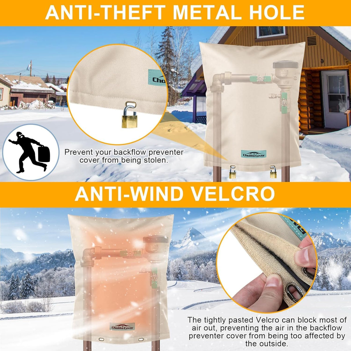 Cholila Cover Backflow Preventer Cover Insulated (5˚F) with Thicker 7 Layers Fabric - 24" W x 24" H with Aluminum Foil Backflow Cover for Winter Pipe Freeze Protection - Sprinkler Covers for Outside