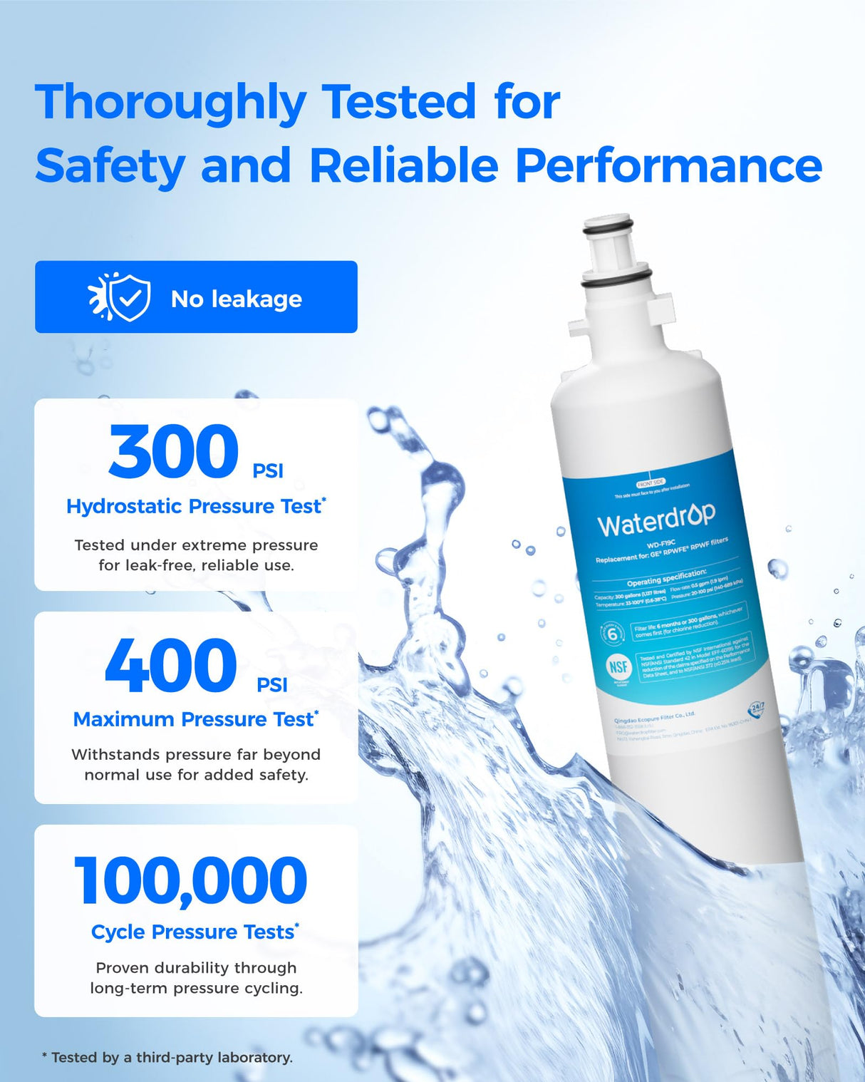 Waterdrop Replacement for GE® RPWFE®, RPWF (Built-in CHIP) Refrigerator Water Filter, Compatible with GFE28GYNFS, GFE28GELDS, PFE28KELDS, PFE28KYNFS, GFD28GELDS, PWE23KELDS, 2 Filters