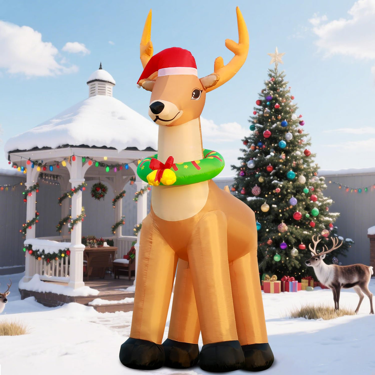 DomKom 12FT Giant Christmas Inflatable Reindeer Decoration with Chasing LED Lights,Blow Up Yard Decoration for Party Garden Yard Lawn Winter Decor