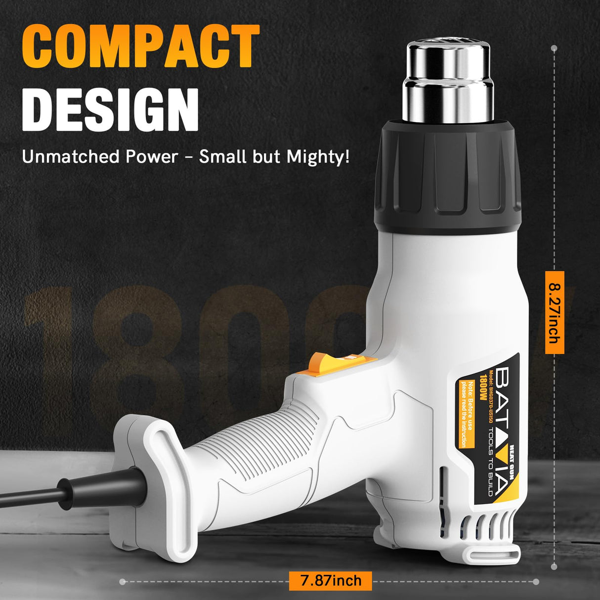 Heat Gun - BATAVIA Dual Protection Fuses 1800W Heavy Duty Fast Heat Hot Air Gun with 752℉&1112℉ Dual-Temperature Settings and 4 Nozzles with Overheat Protection for Crafts, Vinyl Wrap, Shrink Tubing