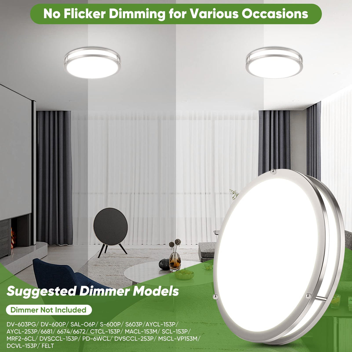 36W LED Ceiling Lights 3600lm Super Bright, Dimmable Flush Mount Light Fixtures 6500K/5000K/4000K/3000K/2700K Adjusted Modern Ceiling Lights 2PACK, 13 Inch Ceiling Lamps for Bedroom Kitchen, Nickle