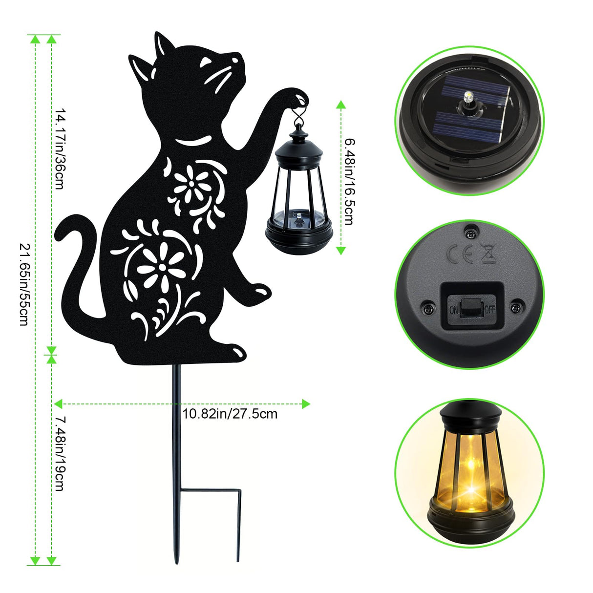 Solar Cat Hanging Lantern Outdoor, 2 Pack Black Cat Solar Lights, Cat Lover Gifts for Women Mom Grandma Birthday Mother's Day, Waterproof Garden Ornaments Decor Outside Backyard Patio Pathway
