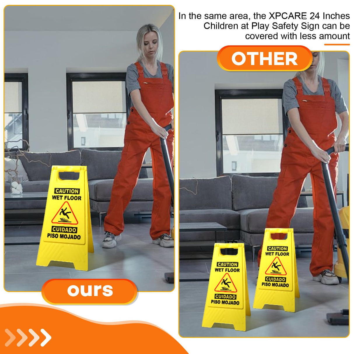 XPCARE 24 Inches Caution Wet Floor Sign, 3PCAK Yellow Bilingual Double-Sided Safety Warning Signs,A Frame Safety Wet Floor Signs Commercial