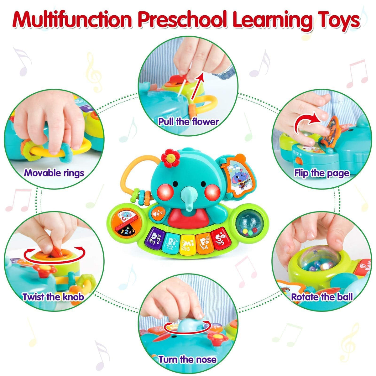 Baby Piano Toys 6-12 Months, Elephant Piano Keyboard Newborn & Infant Toys