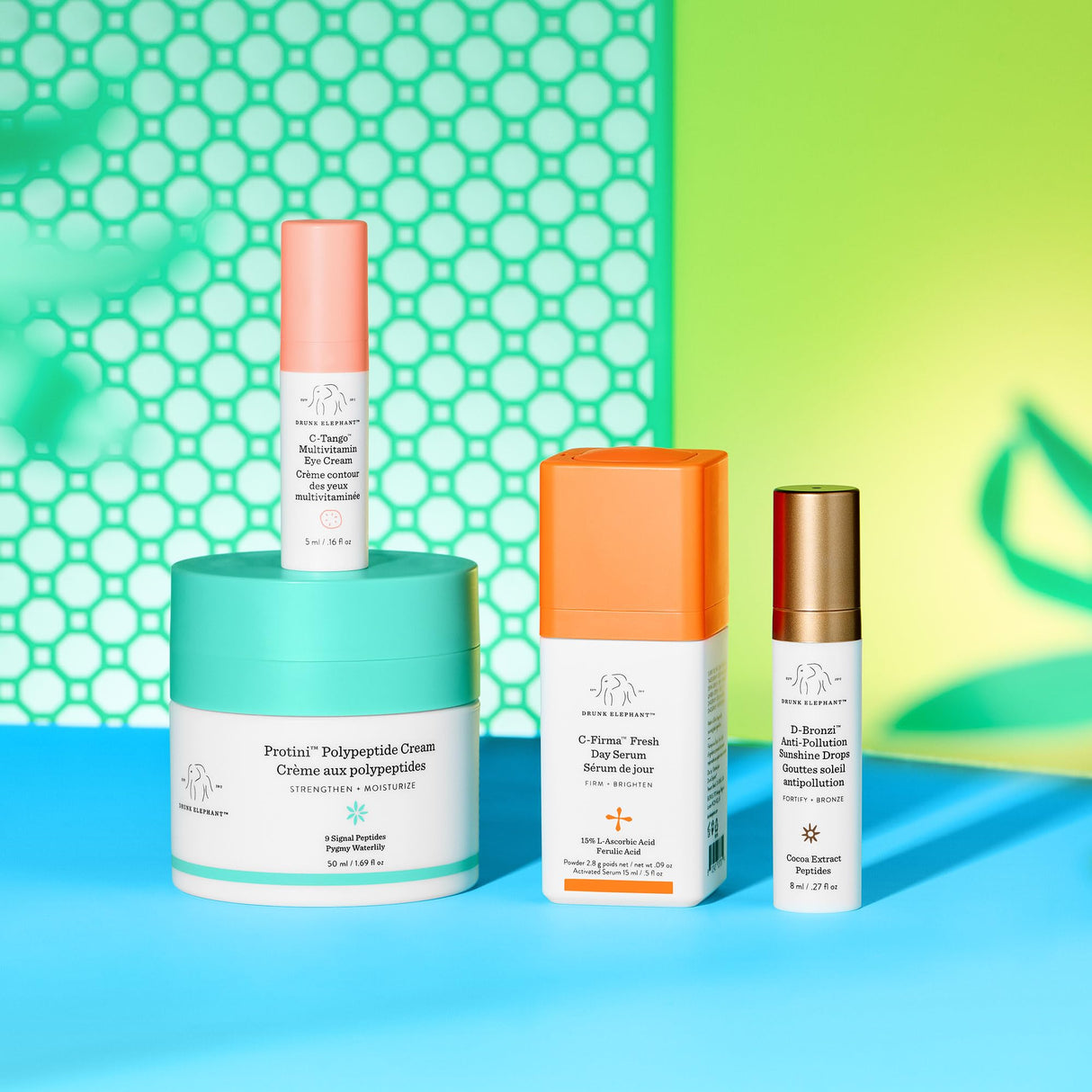 Drunk Elephant Resort to This Day Kit - Includes Protini Cream (50 ml/1.69 fl oz), C-Firma (15 ml/.5 fl oz), D-Bronzi (8 ml/.27 fl oz), and C-Tango (5 ml/.16 fl oz)