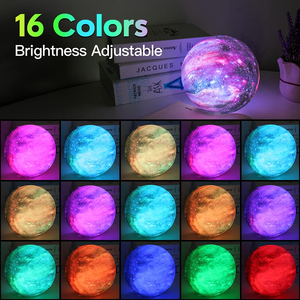 BRIGHTWORLD Moon Lamp Galaxy Lamp 5.9 inch 16 Colors LED 3D Moon Light, Remote & Touch Control Moon Night Light Gifts for Girls Boys Kids Women Birthday(Wooden Base)