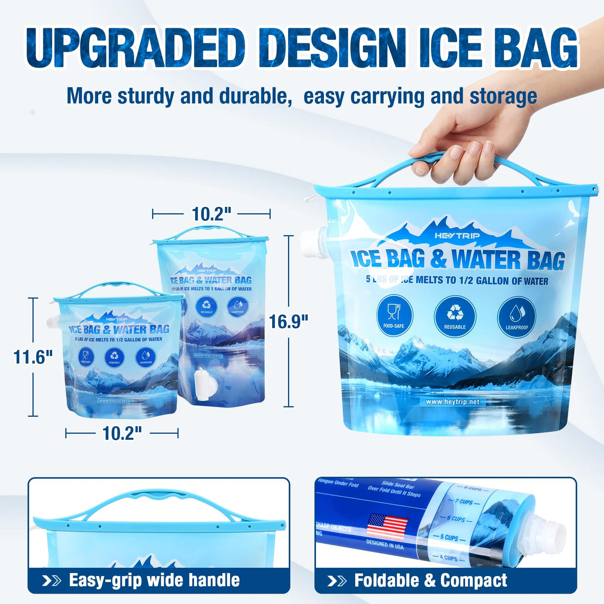 HEYTRIP 4 Pack Reusable Ice Bags for Cooler 2.5lb 5lb Ice Cube Bags, Long Lasting Cold Dry Freezer Packs, Leakproof Water Container - Fill it with Ice to Keep Cooler Cold and Drink its ICY Water