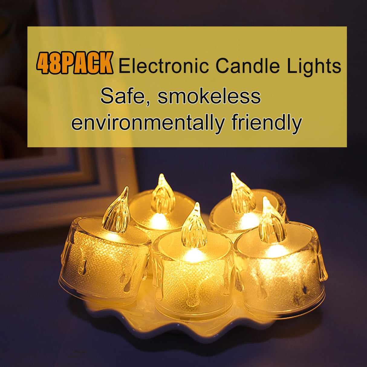 SupBri 48 Pack Flameless Tea Lights - Battery Operated Crystal LED Tealight & Votive Electric Fake Candles for Valentines & Christmas