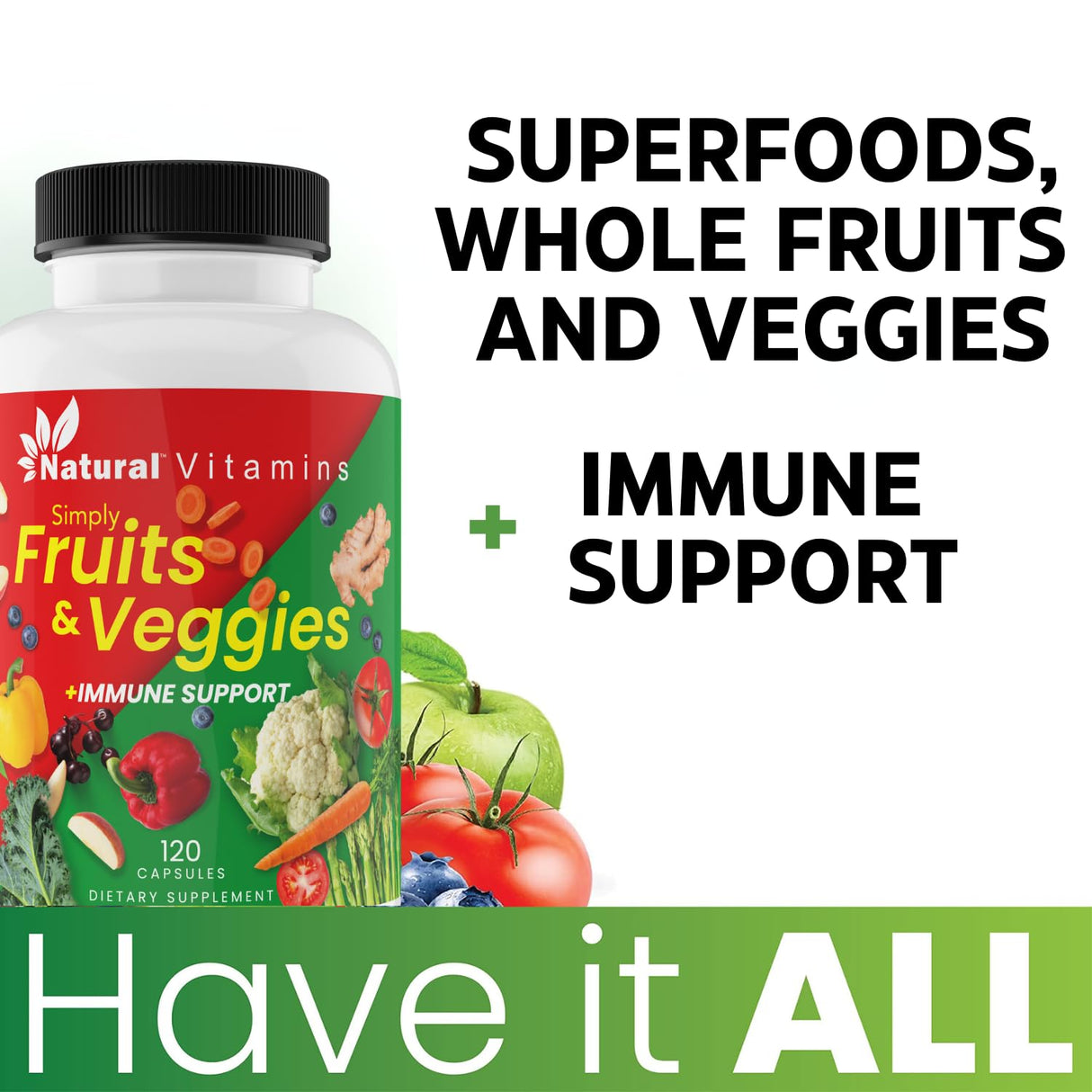 Fruits & Veggies Supplement Capsules - High-Potency Daily Wellness Blend - Packed with Essential Vitamins, Antioxidants, and Minerals - Supports Balanced Nutrition & Optimal Health (Red & Green)