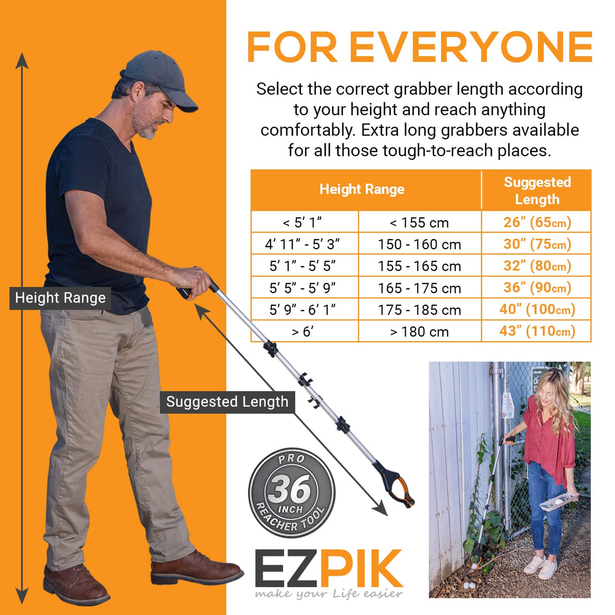 EZPIK Pro 36" Flexible Folding Grabber Tool for Elderly + Magnets, Reacher for Disabled & Seniors Heavy Duty Rotating Grippers for Reaching Underneath, Trash Grabbers & Pickers for Mobility