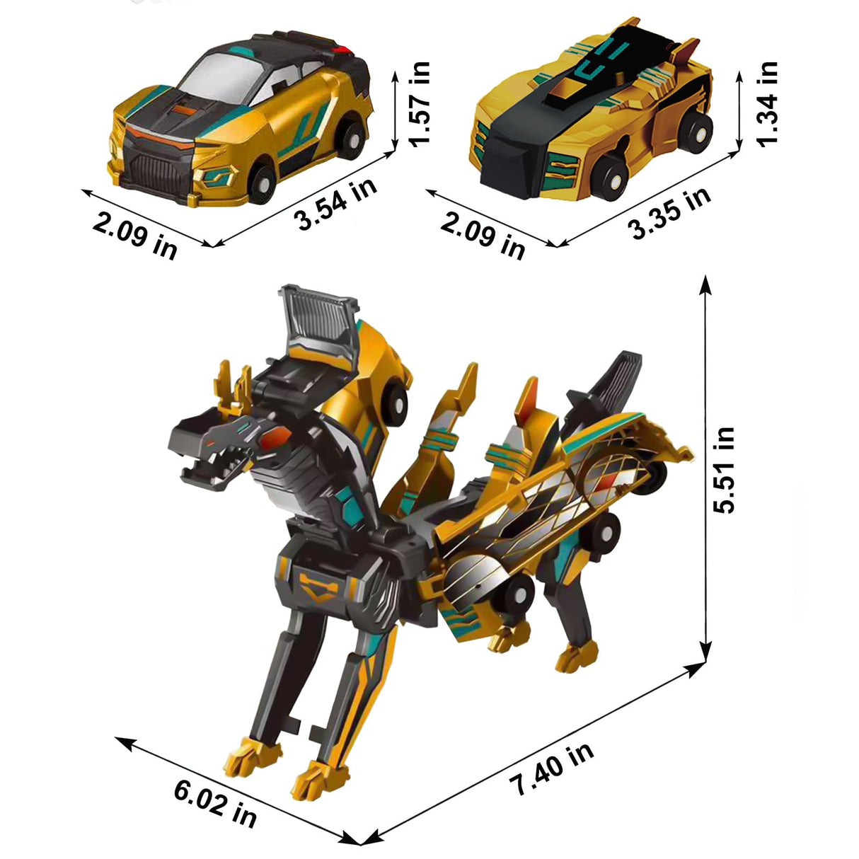 Gkiozu Transforming Dinosaur Toys, 2 in 1 Magnetic Cars Collision Transform into Dino Toys, for Boys Girls Toy Age 2-12, Christmas Birthday Gift(Golden Dragon)