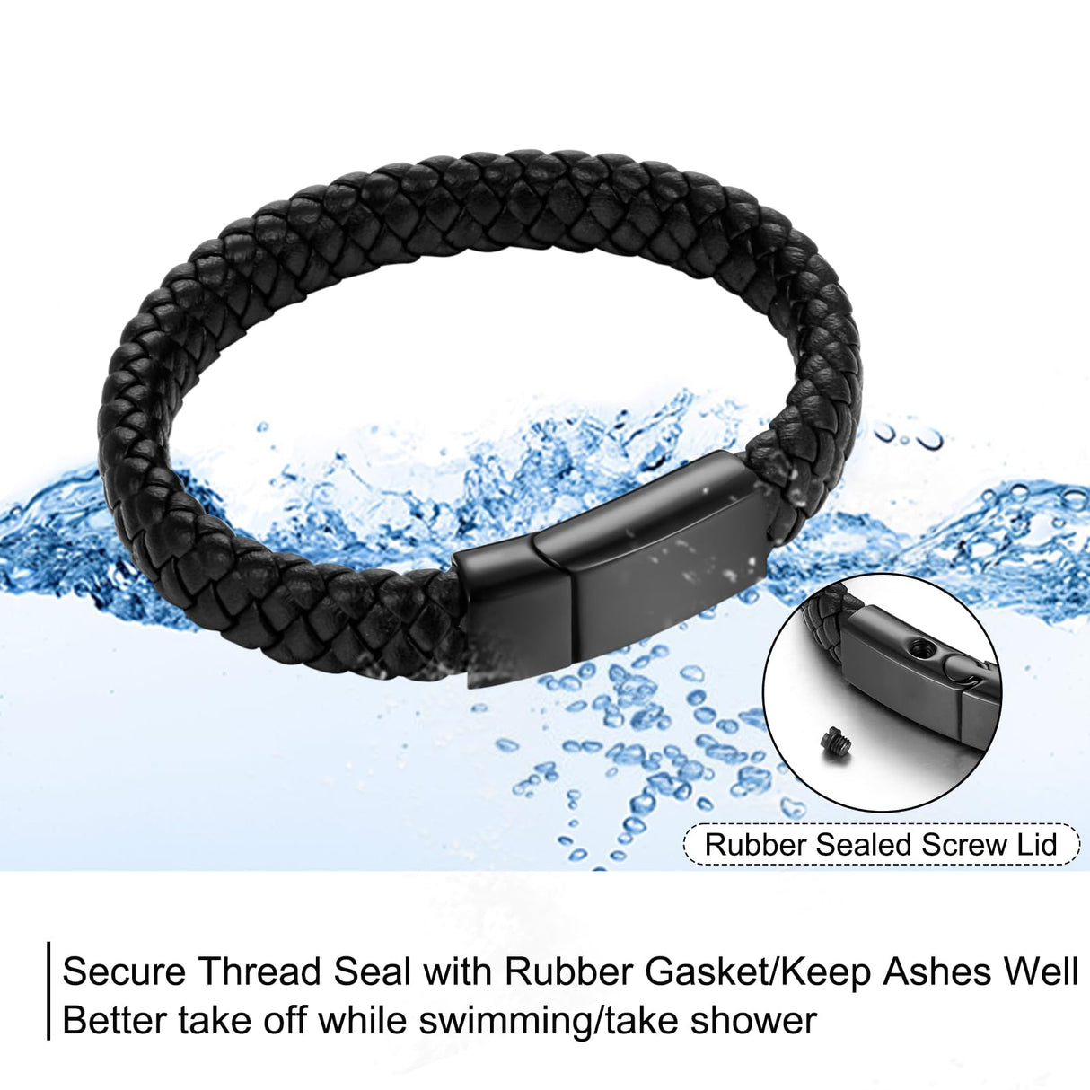 abooxiu Cremation Bracelet for Ashes Leather Urn Bracelet Cremation Jewelry Memorial Bangle Ash Keepsake for Women Men Black