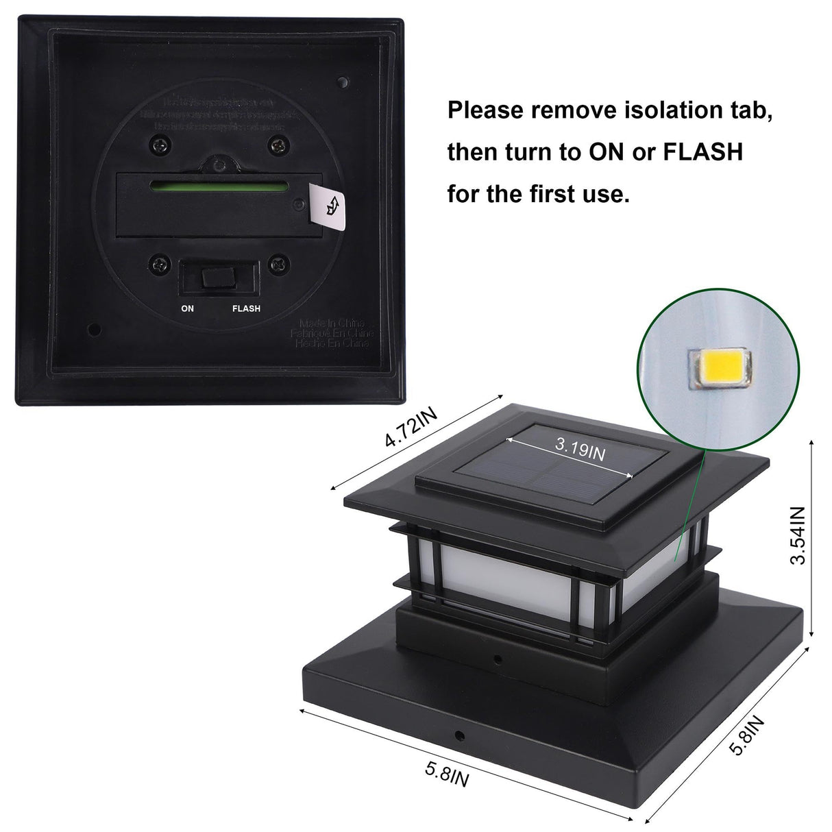 Dynaming 8 Pack Solar Post Cap Lights Outdoor with Flickering Flame Light, Fence Post Solar Lights Fit for 4x4 5x5 6x6 Vinyl/Wooden Posts, High Brightness SMD LED Lighting Decor for Garden Deck Patio