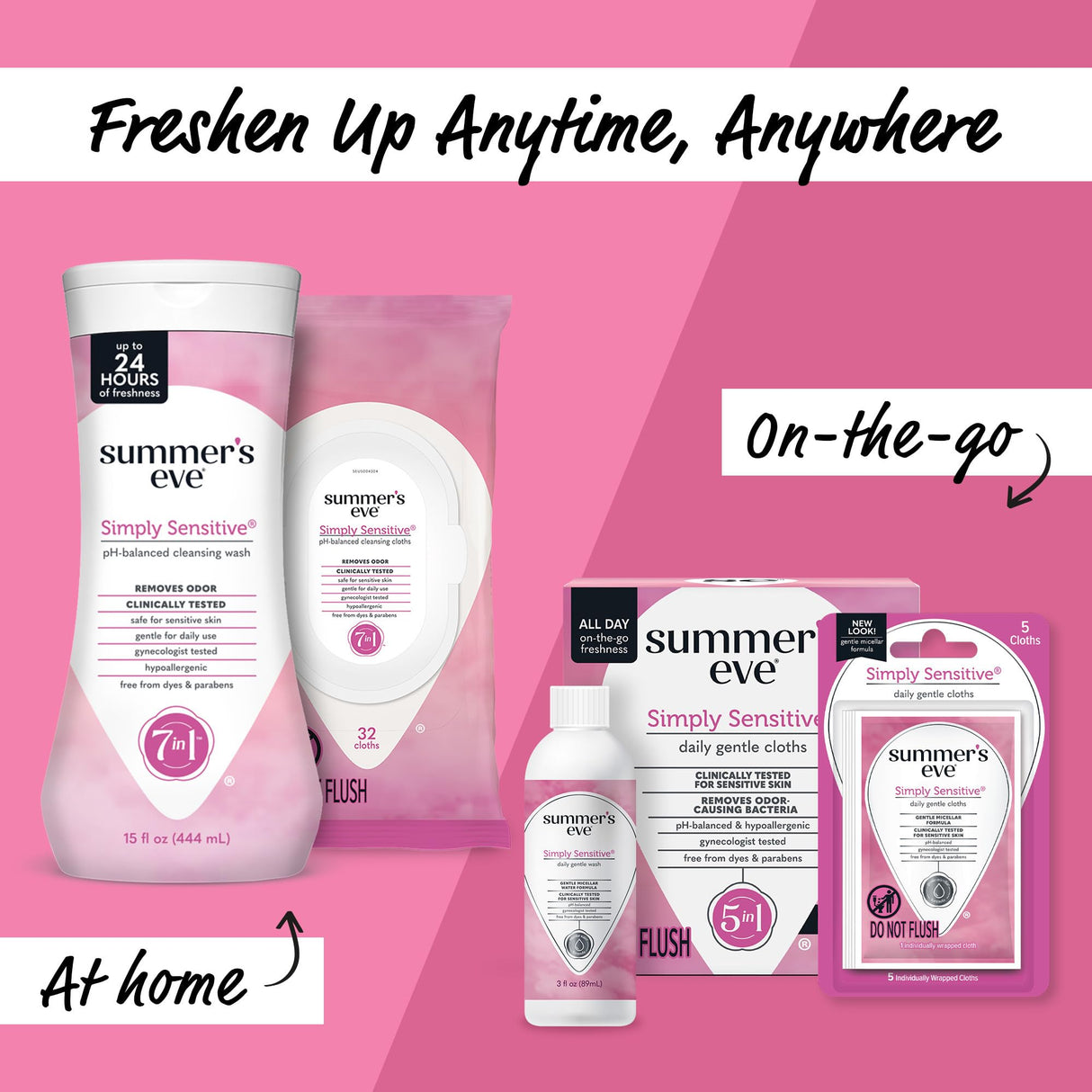 Summer's Eve Simply Sensitive Daily Gentle Feminine Wipes, Removes Odor, pH balanced, 32 count, 4 Pack