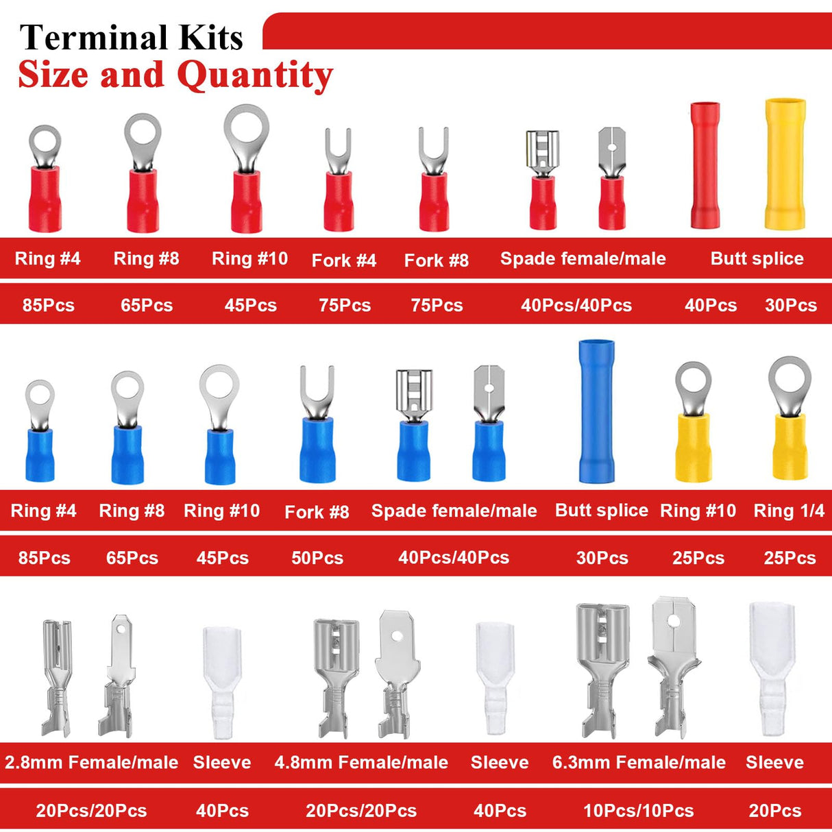 Tnisesm 1100PCS Wire Connector Kit with Crimping Tool, Copper Insulated Electrical Wire Terminals - Ring, Butt, Spade, Fork, Assorted Crimp Connectors in Reusable Carrying Case