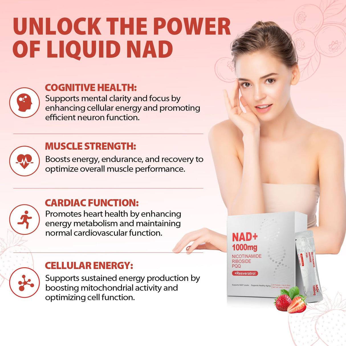 ZOROAHER 1000mg High-Potency NAD+ Liquid Supplement, Nicotinamide Riboside & Resveratrol with PQQ, Boosts Cellular Energy, Concentration& Healthy Aging - 1 Pc