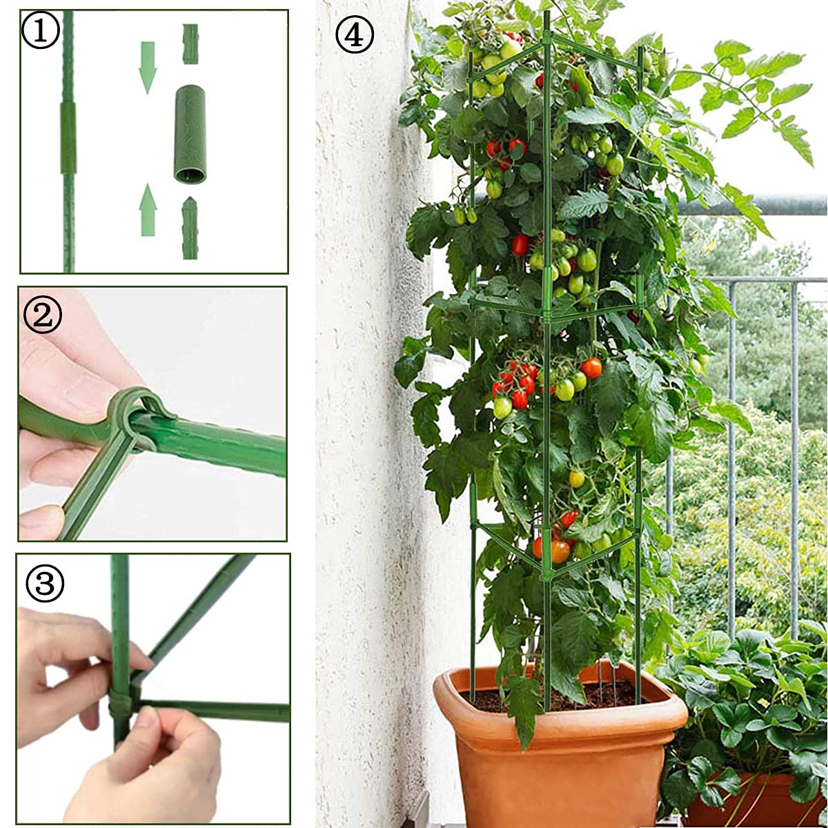 4 Pack Tomato Cage Plant Support Assembled -48inch Vegetable Trellis,Assembled Multi-Functional Garden Trellis Garden Trellis for Climbing Vegetables,Climbing Plants, Vegetables, Flowers, Fruits, Vine