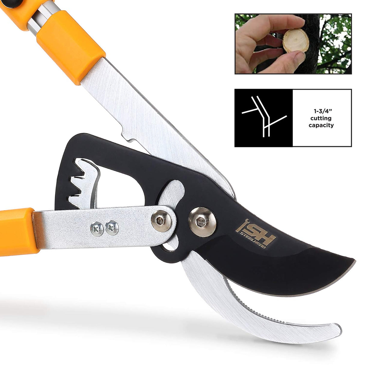 STEELHEAD Heavy-Duty 27-40" Adjustable Gear-Bypass Limb & Branch Lopper, Telescoping Extendable Handles, Ratcheting, Cuts Up to 1-3/4”, Secateurs, Shock-Absorbing, Effort-Saving, USA-Based Support
