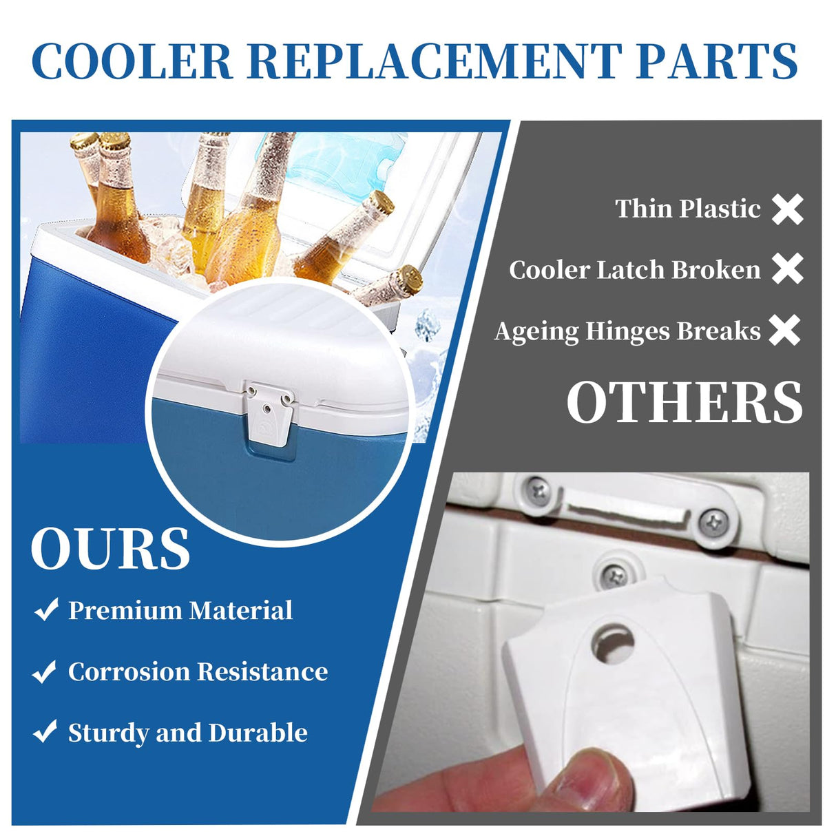 MUUPEG Cooler Hinges Replacement Kit Compatible with Igloo, 4 Cooler Hinge and 2 Latch and 22 Screws, Repair and Replace Cooler Parts with Box