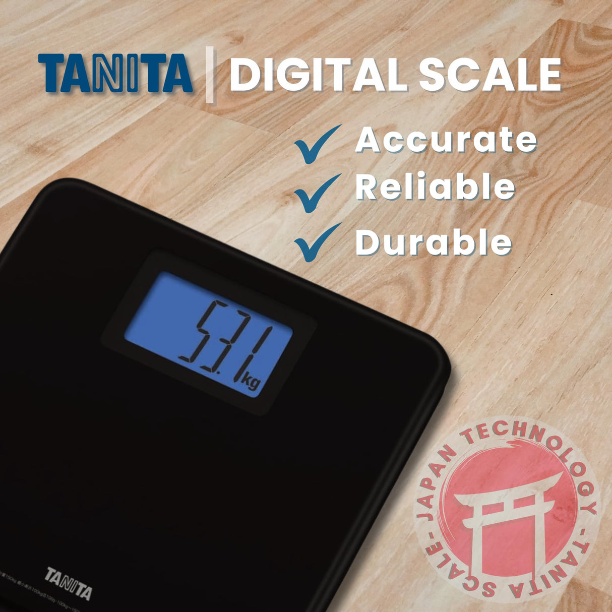 Tanita HD-662 Digital Weight Scale (Black) - Japan Technology Bathroom Scale with 330 lb Weight Capacity - 2" Blue Backlit Large LCD Display - Accurate, Durable, Step-On Operation