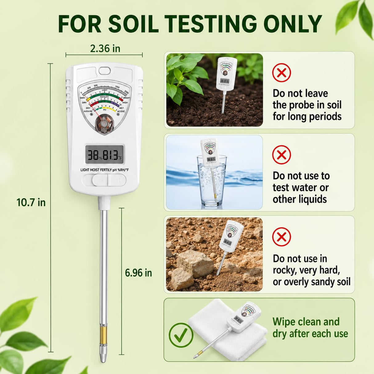 2026 Soil Tester, 7-in-1 Soil Test Kit for Moisture, pH, Fertility, Temperature, Humidity and Light, Digital Soil Meter for Garden, Lawn, Farm, Indoor and Outdoor