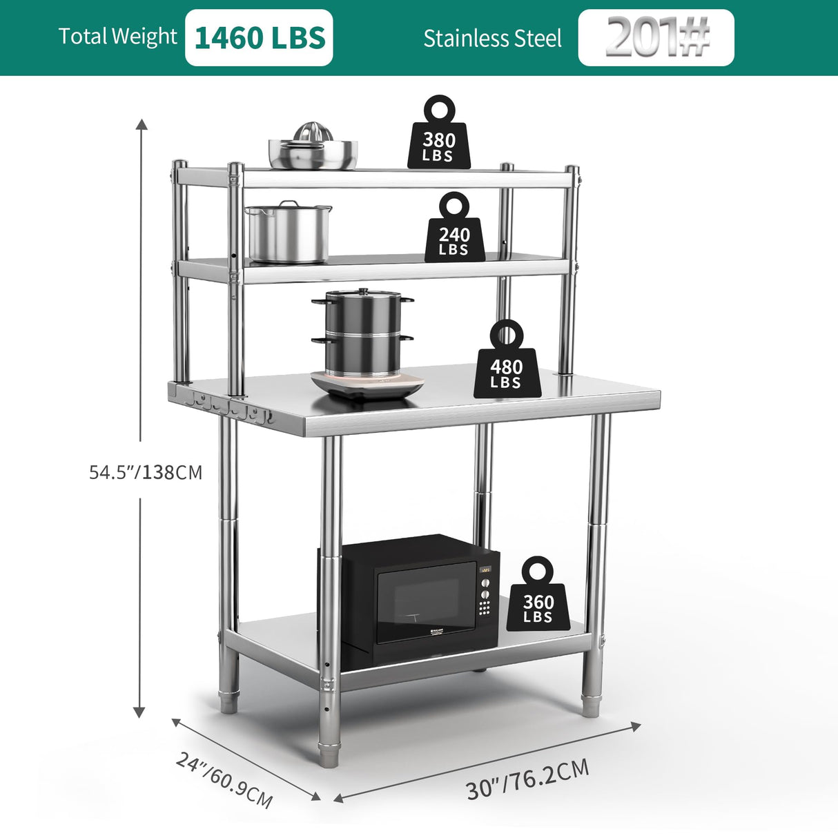 YITAHOME NSF Stainless Steel Table with Overshelves, 30" X 24" Work Table with 30" X 12" Shelf, Metal Table Prep Table for Home Kitchen Restaurant Garage Warehouse