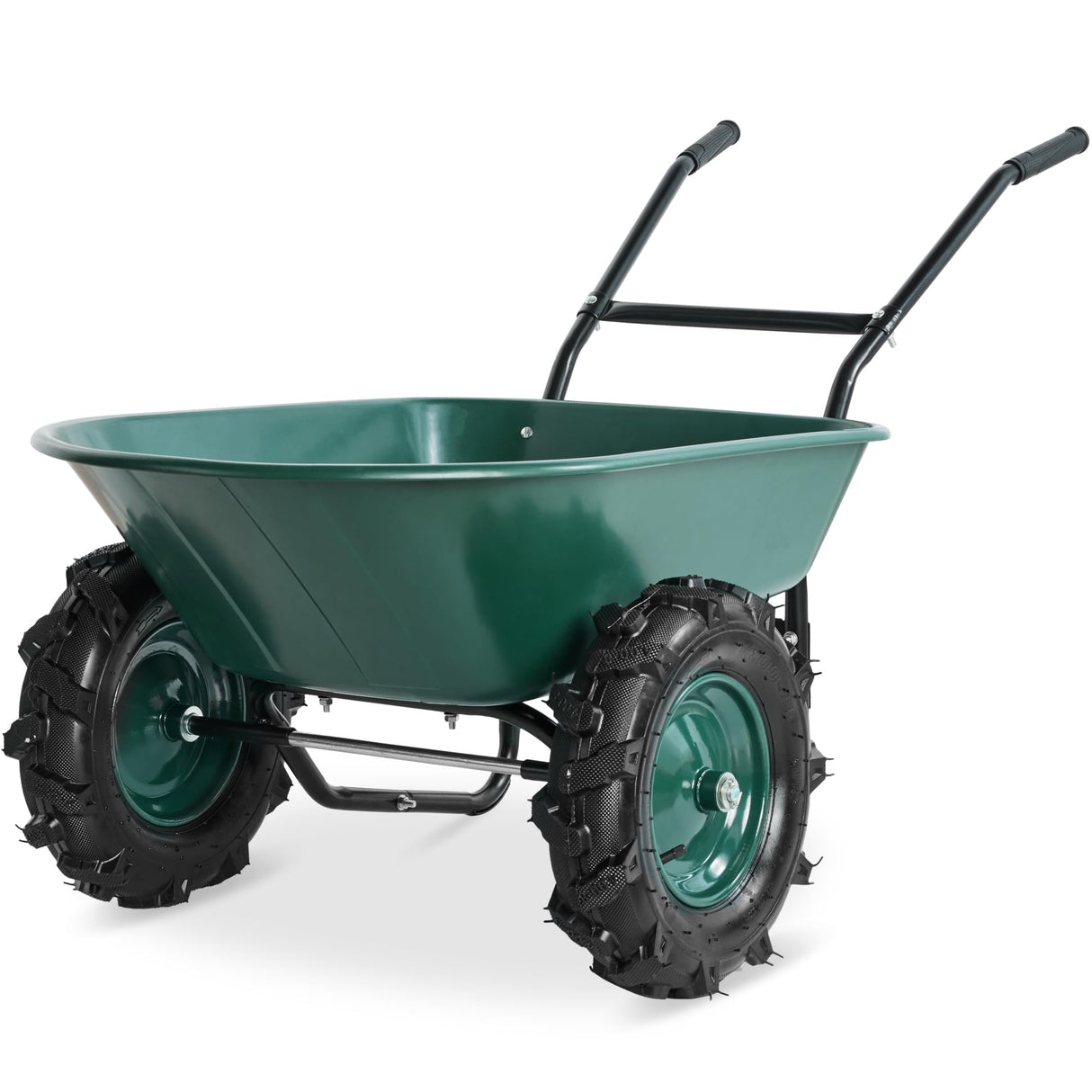 Best Choice Products Dual-Wheel Wheelbarrow Garden Cart - 500 lb Capacity, Extra-Large Wheels, Built-in Stand, for Yard, Garden & Landscaping - Green