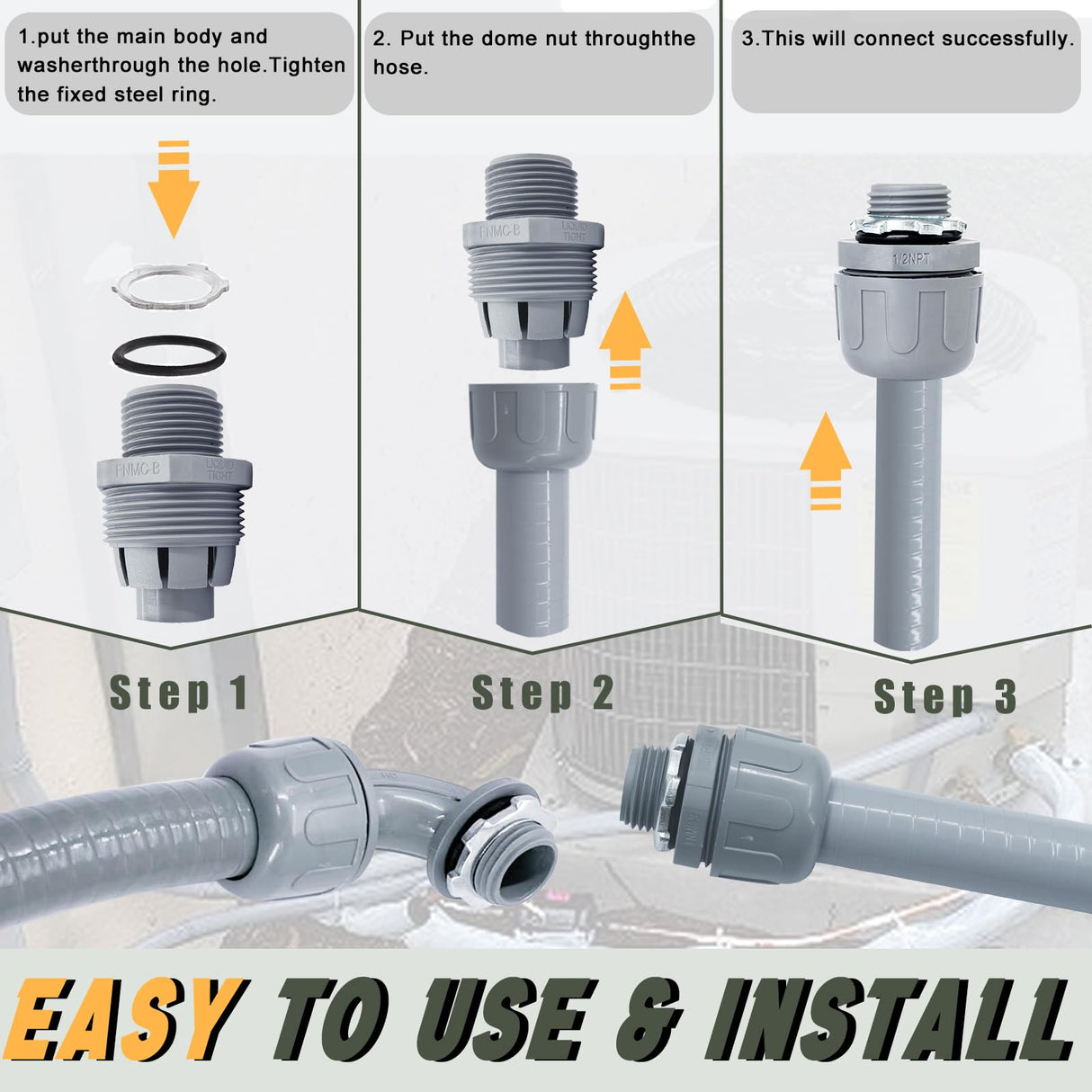 Feotech Liquid-Tight Conduit and Connector Kit - 1/2 Inch 25 FT Non Metallic Liquid Tight Electrical Conduit with 5 Straight and 5 Angle Fittings