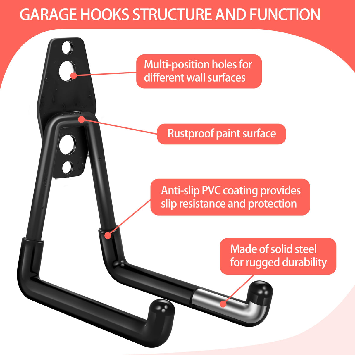 Kodreat 18 Pack Garage Hooks Heavy Duty - Anti-Slip Coating, Garage Storage Hooks for Hanging Bike,Ladder,Garden Tools,Hose