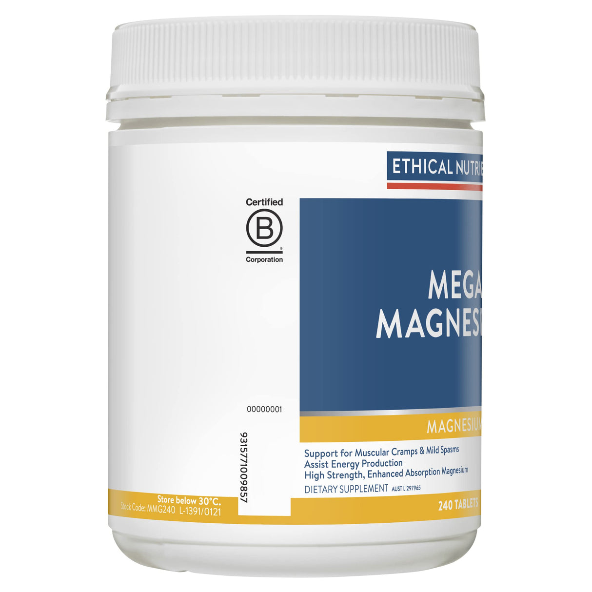 Ethical Nutrients Mega Magnesium - Relieves Muscle Cramps & Spasms, High Strength - 240 Tablets