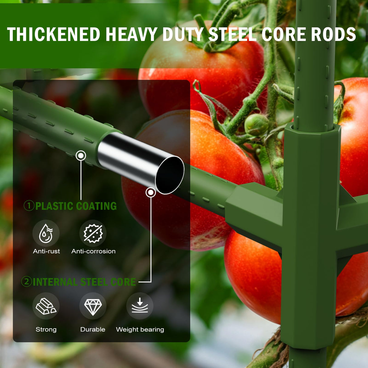 Uyittour 3 Pack Square Tomato Cages for Garden, 50" Heavy Duty Square Tomato Trellis Plant Support Cages for Raised Garden Bed Climbing Vegetables, Set with Garden Gloves, 20 Clips & 65FT Tie Wire