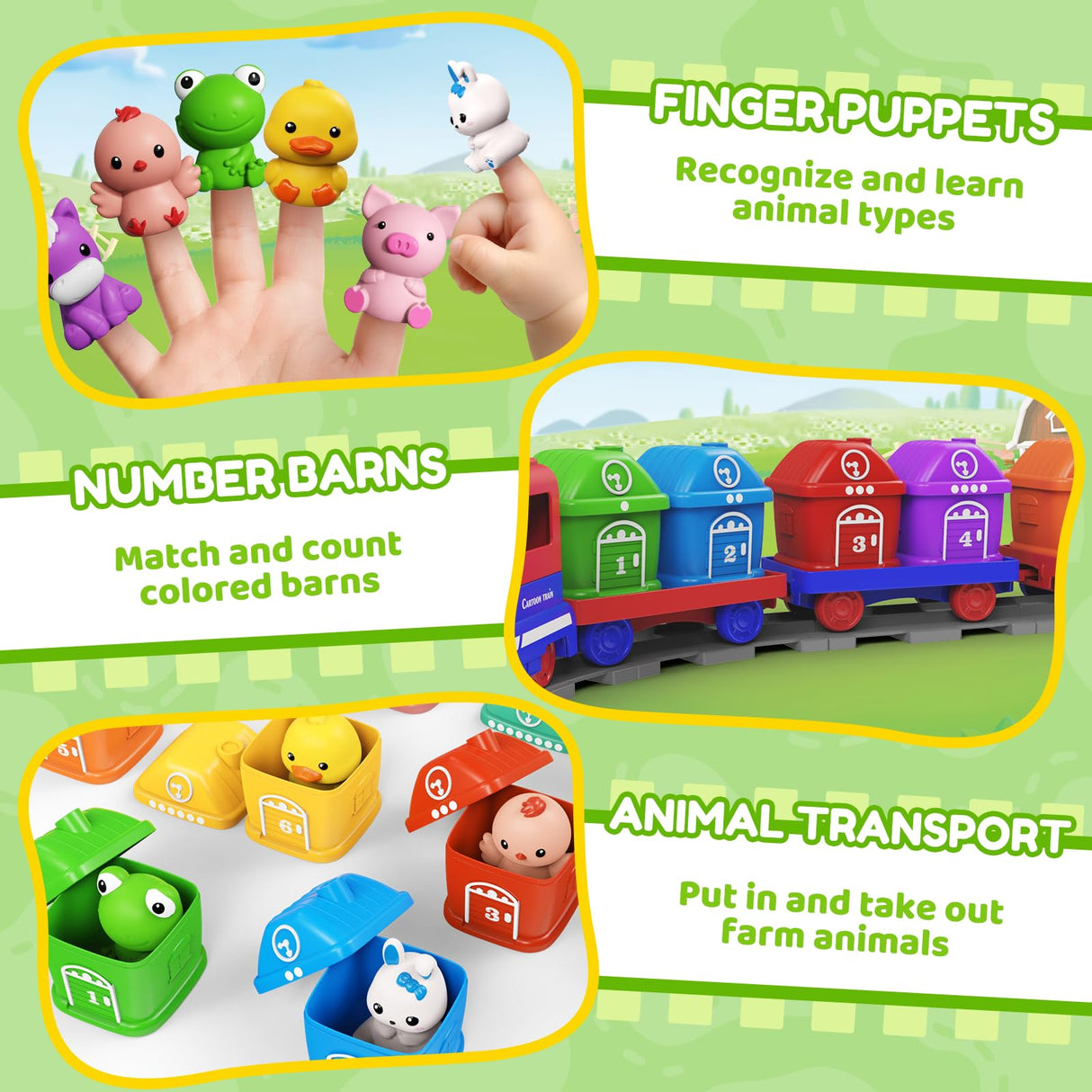 Train Set Toddler Learning Toys for 1 2 3 4 Year Old Boy Girl - Montessori Electric Train Set with Counting Matching & Sorting Activity with Farm Animals, Finger Puppets, Christmas Birthday Gift 2-4