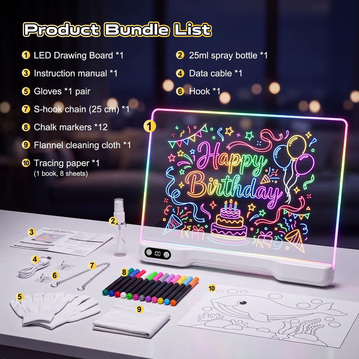 LED Drawing Board for Kids Girls - 16" Rechargeable Light Up Glow Pad with 15 Light Effects & 12 Markers,Display Booths,Erasable Doodle Board Art Crafts Kit, Birthday Gifts for Girls Boys Ages 3-12