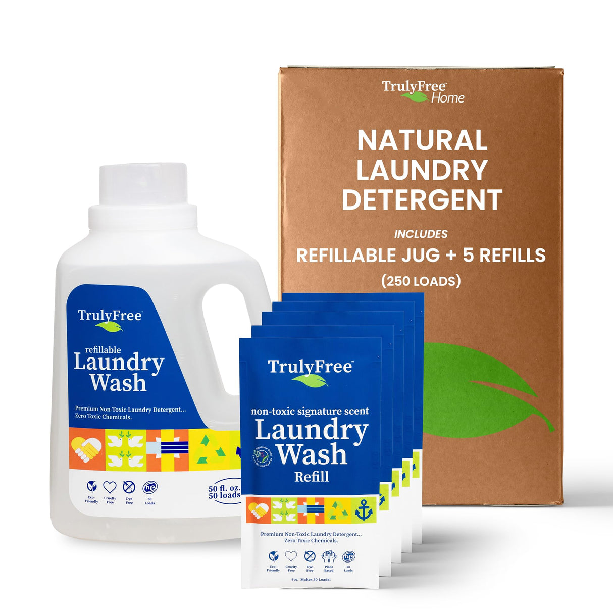 Truly Free Laundry Detergent for Sensitive Skin | Gentle & Safe for Baby Clothes | Plant-Based | 5 Pack Refill Powder| Easy to Dissolve to Create a Liquid| Signature Scent (250 Loads)
