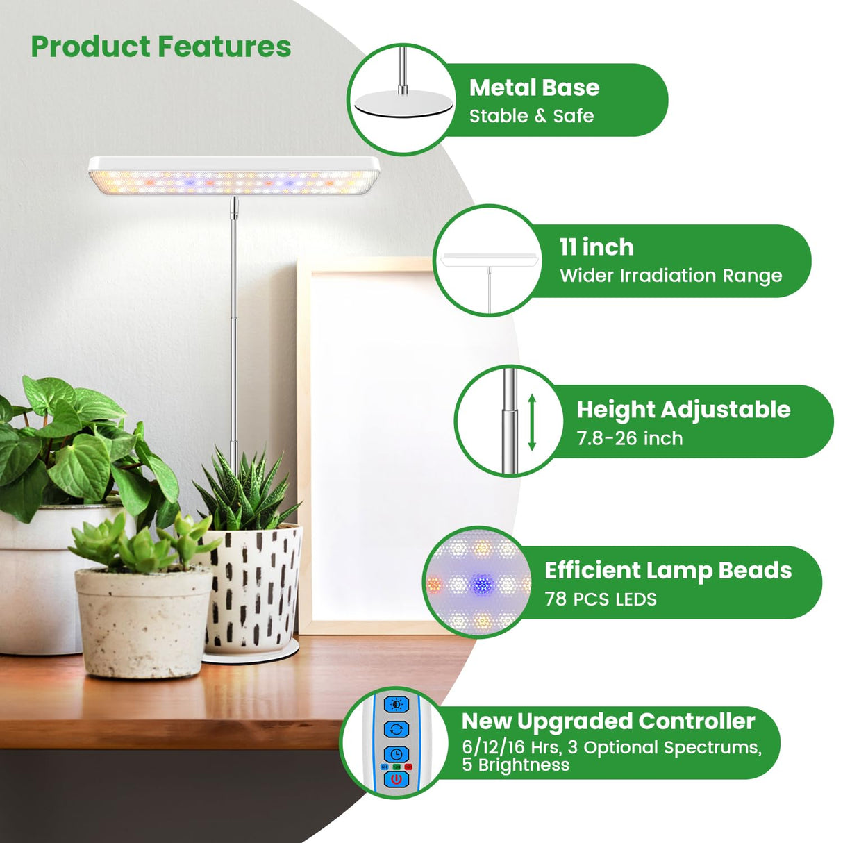 Wiaxulay Plant Grow Light, 78 LEDs Grow Light for Indoor Plants Full Spectrum, Height Adjustable Desk Growing Lamp with Metal Base, Auto Timer 6/12/16Hrs, 3 Lighting Modes, 5 Dimmable Levels,2 Pack