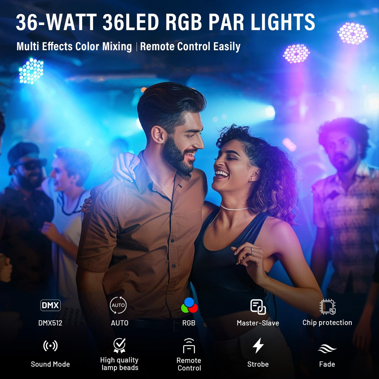 LED Stage Lights 4Pack - Czgor 36W RGB DJ Par Lights With Sound Activated Auto Play by Remote & DMX Control Uplights for Events Wedding Party Club Christmas Party Lighting