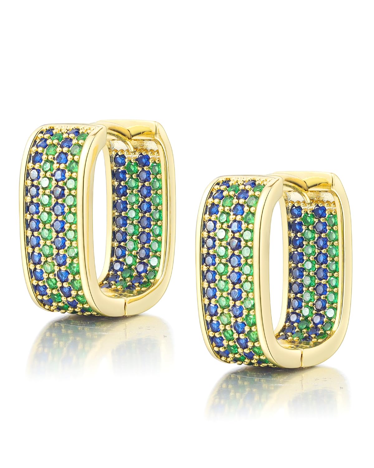JA.S.JR Square Colored CZ Small Gold Hoops | 18K Gold Plated Small Huggie Hoop Earrings for Women