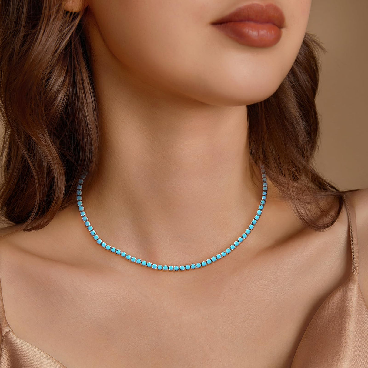 Luxval Turquoise Necklaces for Women Silver Tennis Necklaces Western Turquoise Boho Necklace Beach Summer Everyday Western Jewelry Gifts
