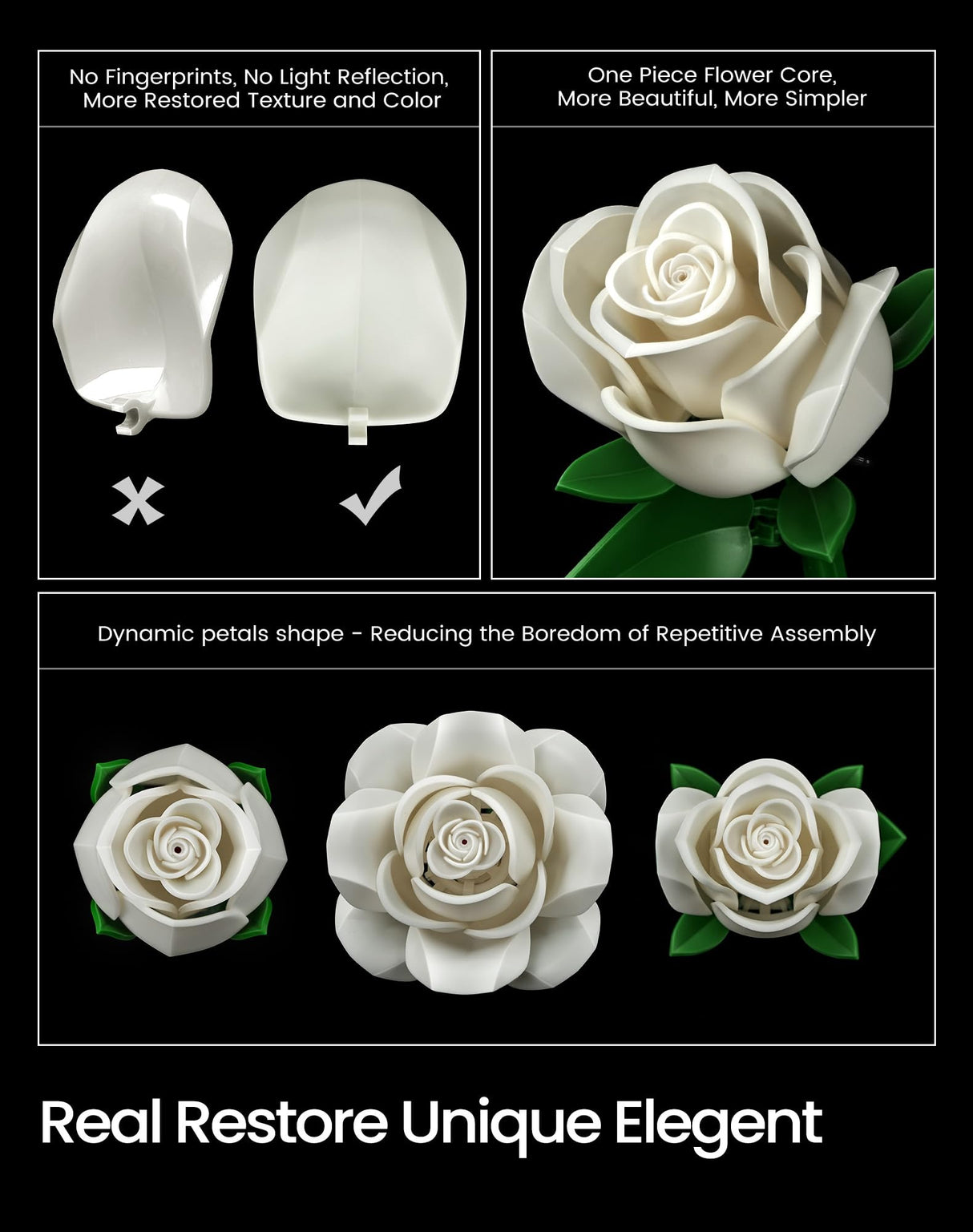 iATOM White Rose Bouquet Building Set, Wedding Artificial Flowers Botanical Collection for Adults Women, Gift for Valentines Day & Christmas - Home Office Table Centerpiece Decor - IA11013