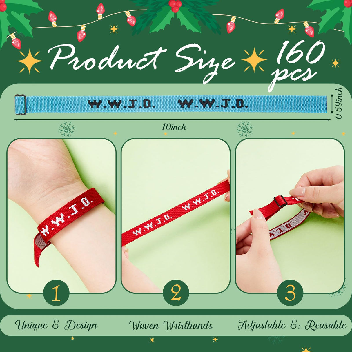 XunYee 160 Pcs WWJD Webbing Bracelets What Would Jesus Do Christian Gifts Adjustable Religious Bracelets for Church Women Men (Bright Color)