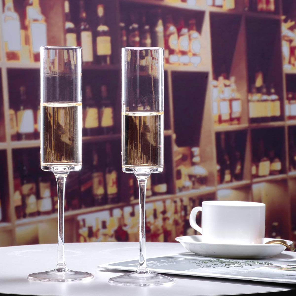 BACLIFE Hand Blown Champagne Flutes, Crystal Champagne Glasses Set 6, 6.5oz